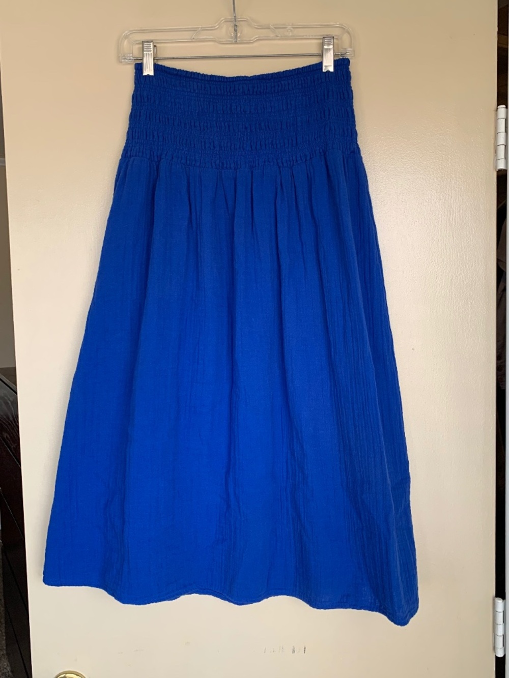 Old Navy Royal Blue Gauzy MIDI Skirt Smocked Pull On Waist Cotton Sz.S Petite